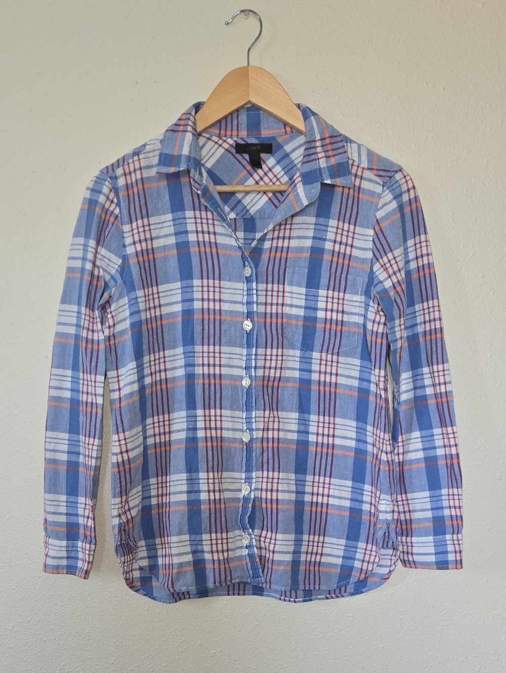 J. Crew Blue and White Plaid Button-Down Shirt